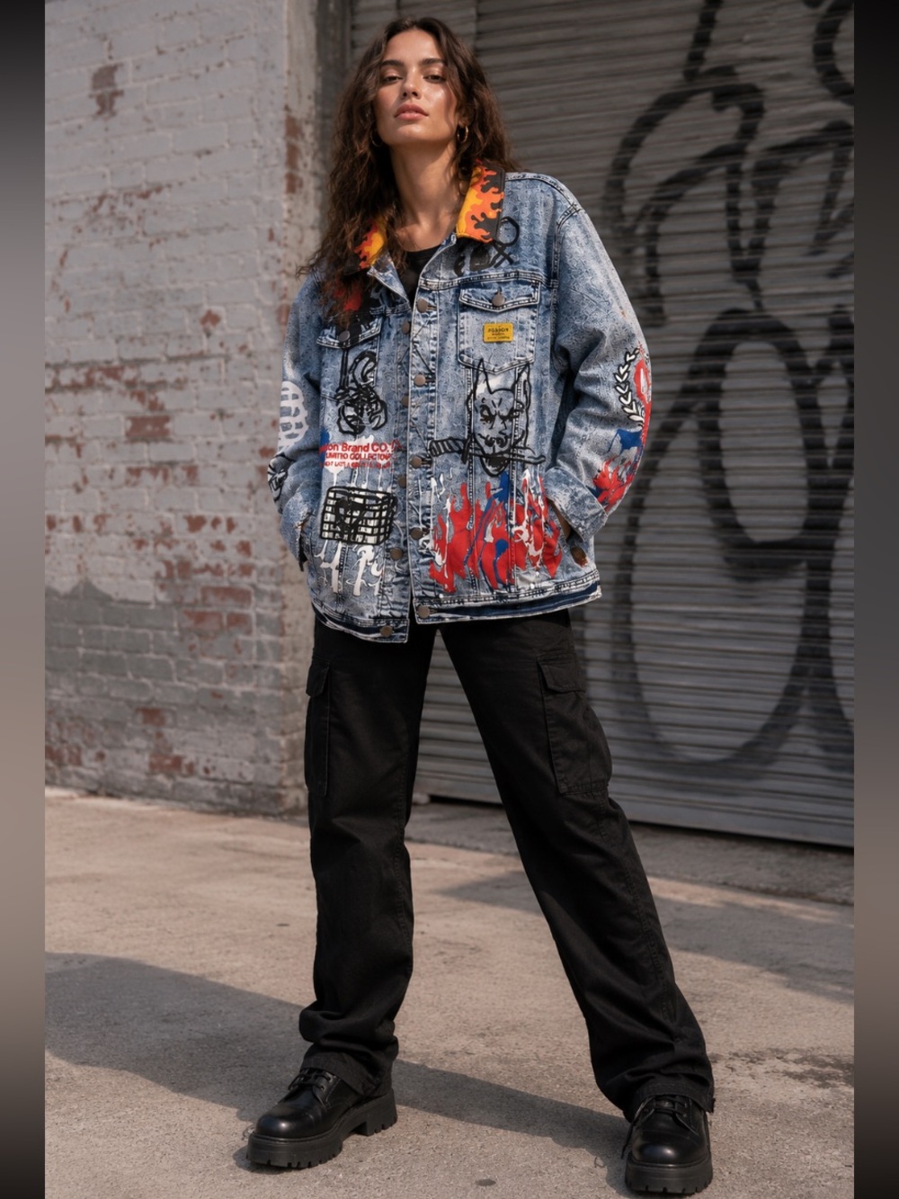 Reason - Graphic Denim Jacket with painted graffiti PTP 26”